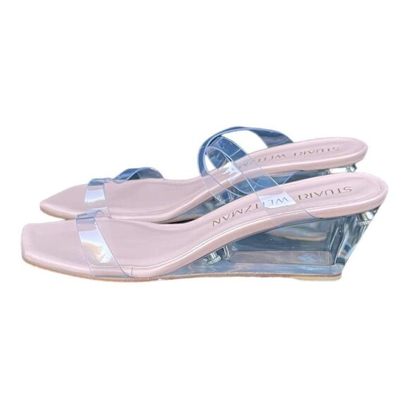 Stuart Weitzman Revolve Aleena 50 Wedge Adobe & Clear Size 9 New - Picture 5 of 8